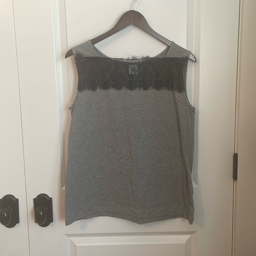 Cabi gray knit sleeveless size medium with black lace trim